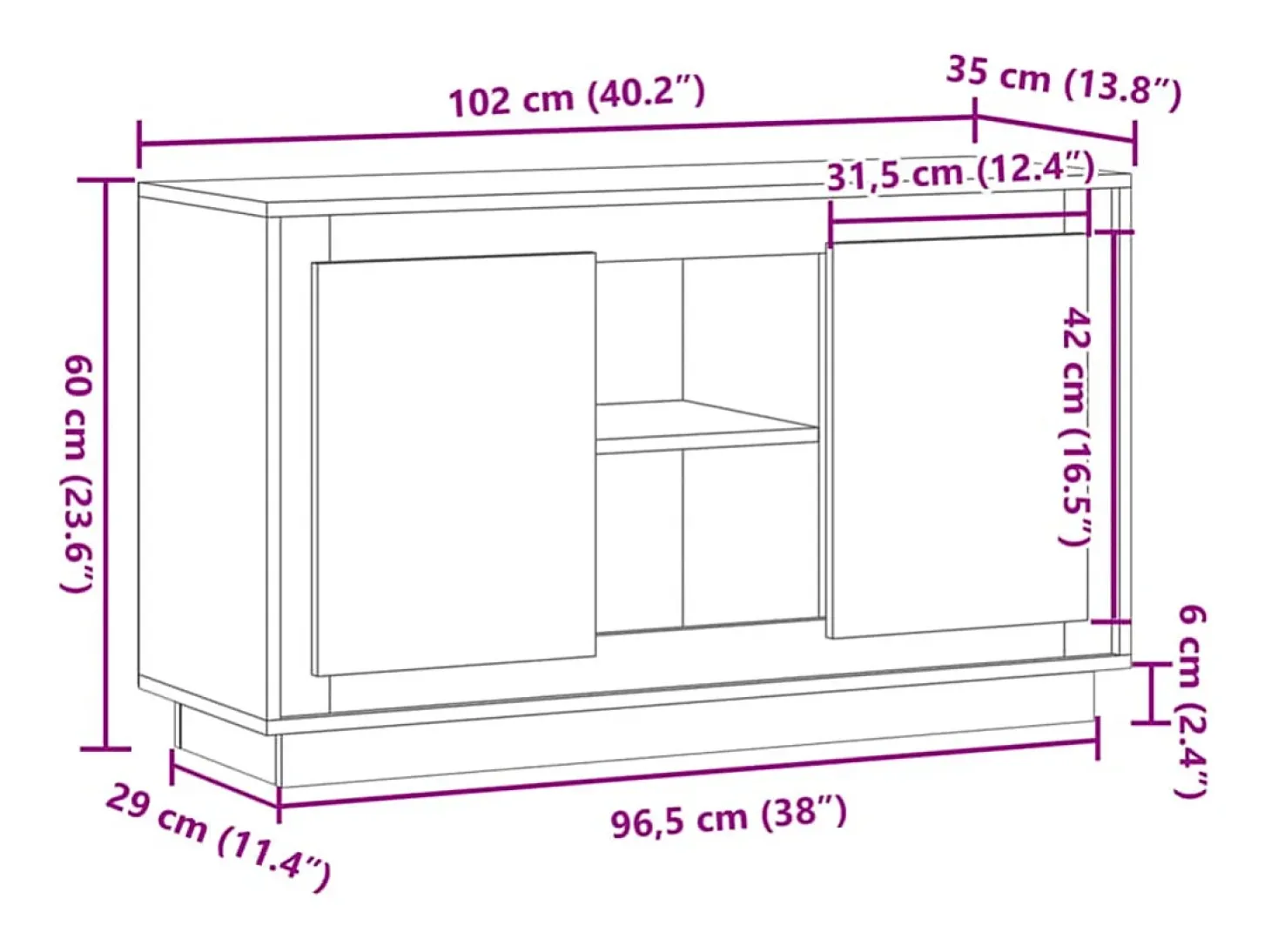 Aparador de madera de ingeniería roble artisan 102x35x55 cm