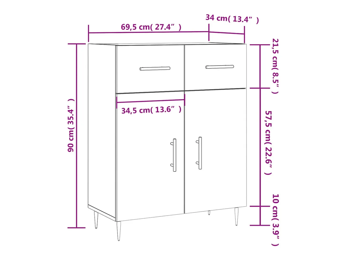 Aparador de madera de ingeniería roble Sonoma 69,5x34x90 cm