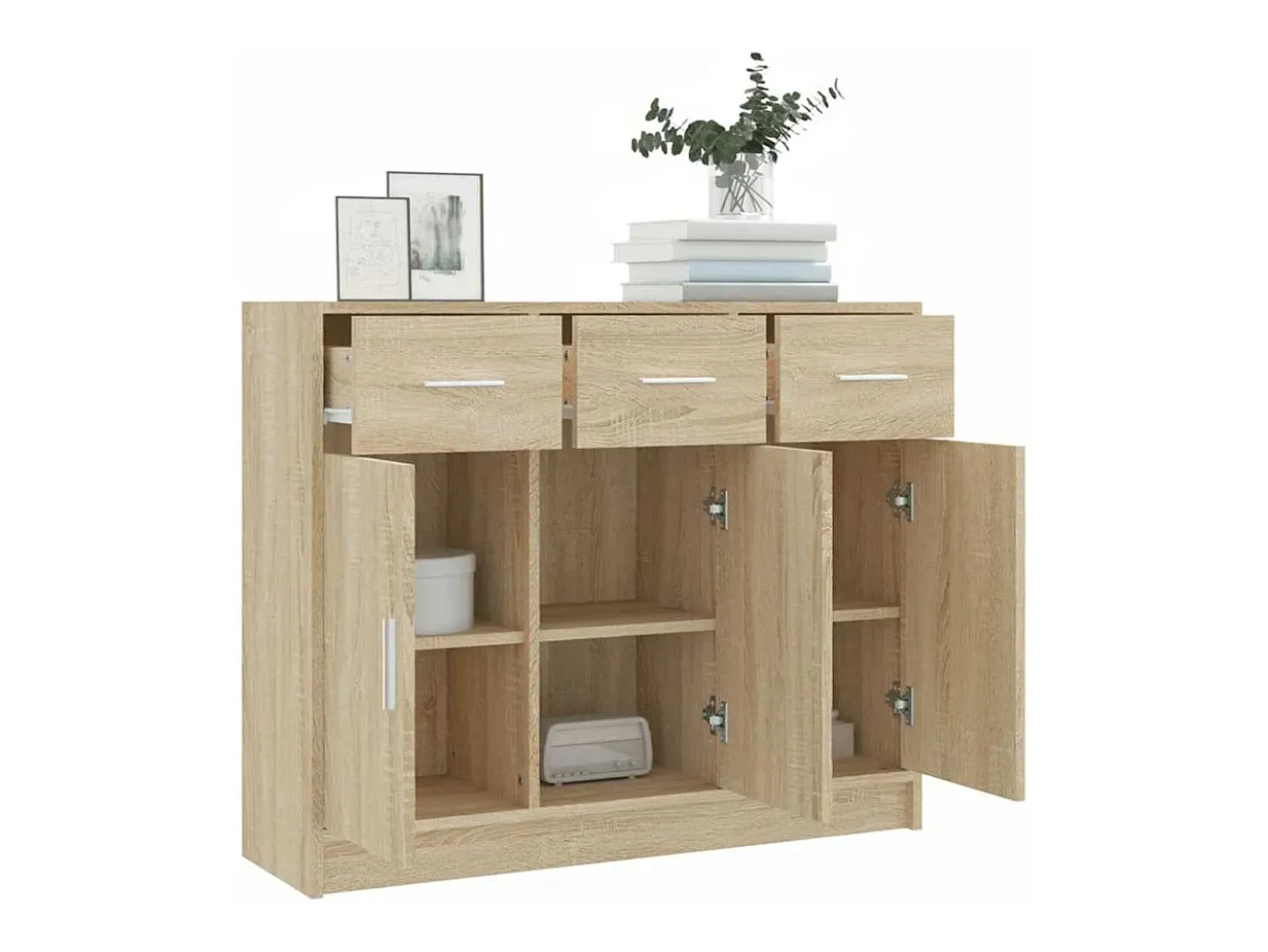 Aparador de madera de ingeniería color roble Sonoma 91x28x75 cm