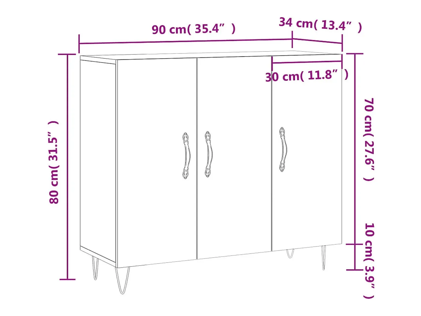 Aparador de madera de ingeniería roble ahumado 90x34x80 cm