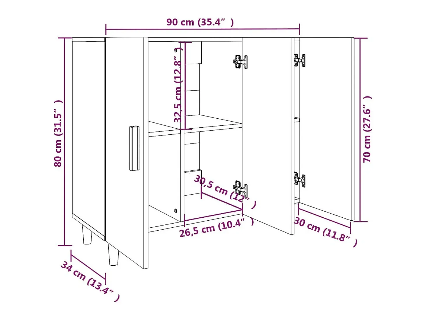 Aparador de madera de ingeniería roble ahumado 90x34x80 cm