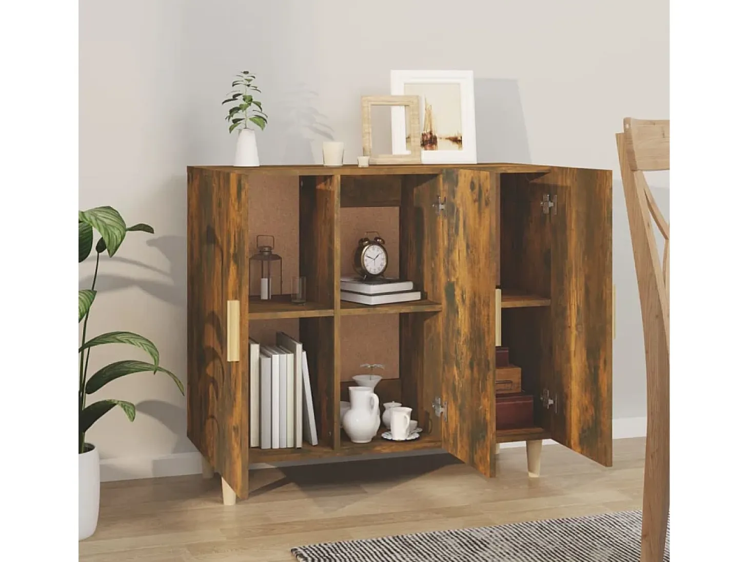 Aparador de madera de ingeniería roble ahumado 90x34x80 cm