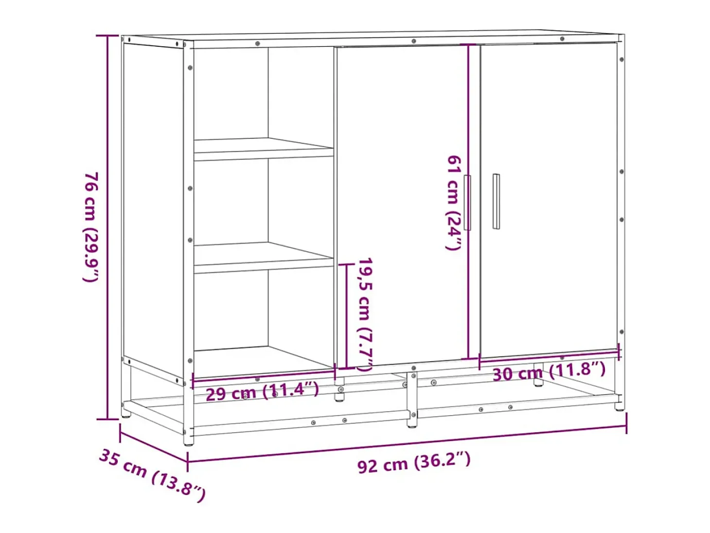 Aparador de madera de ingeniería negro 92x35x76 cm