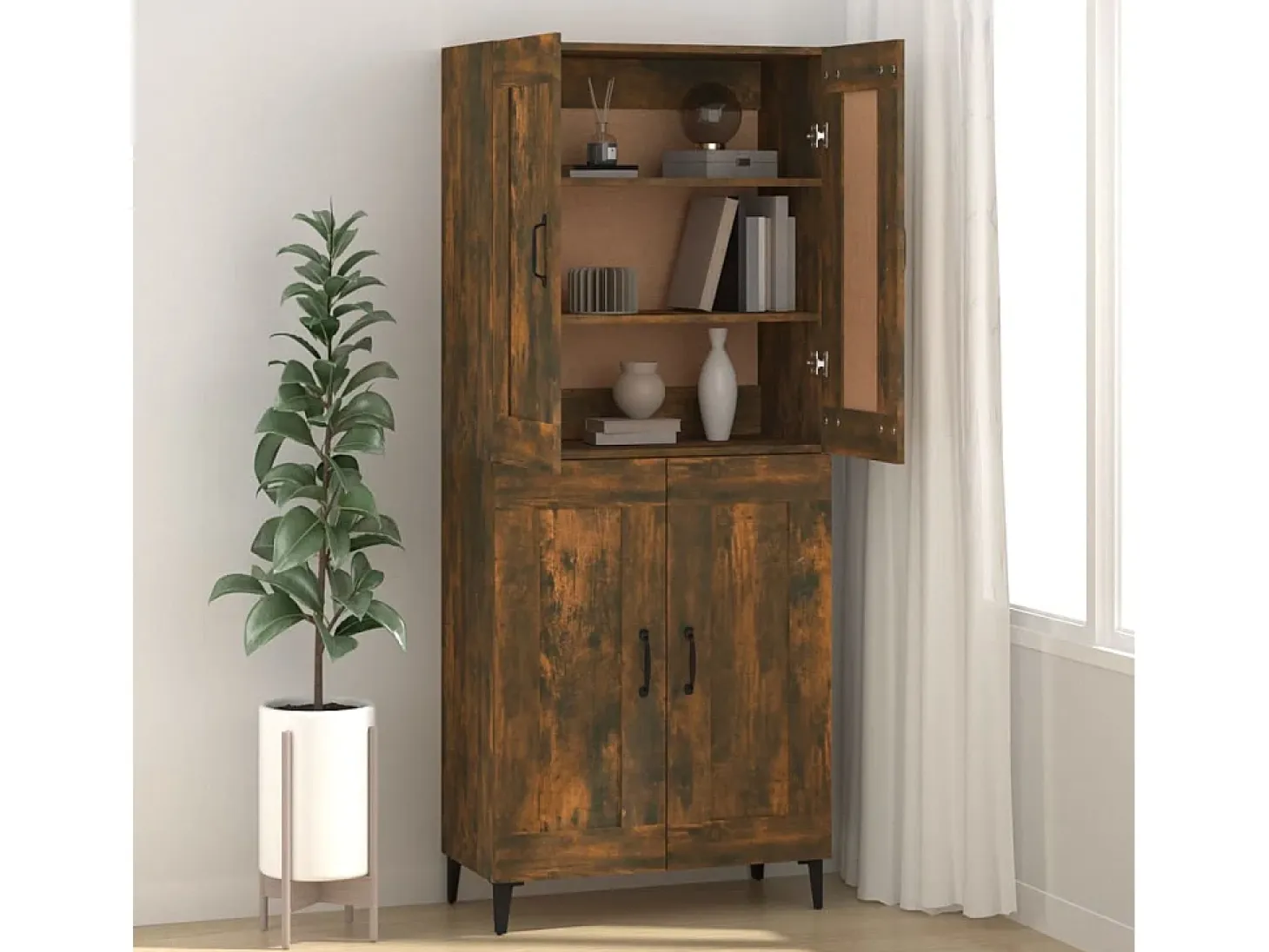 Aparador de madera de ingeniería roble ahumado 69,5x34x90 cm ES34392