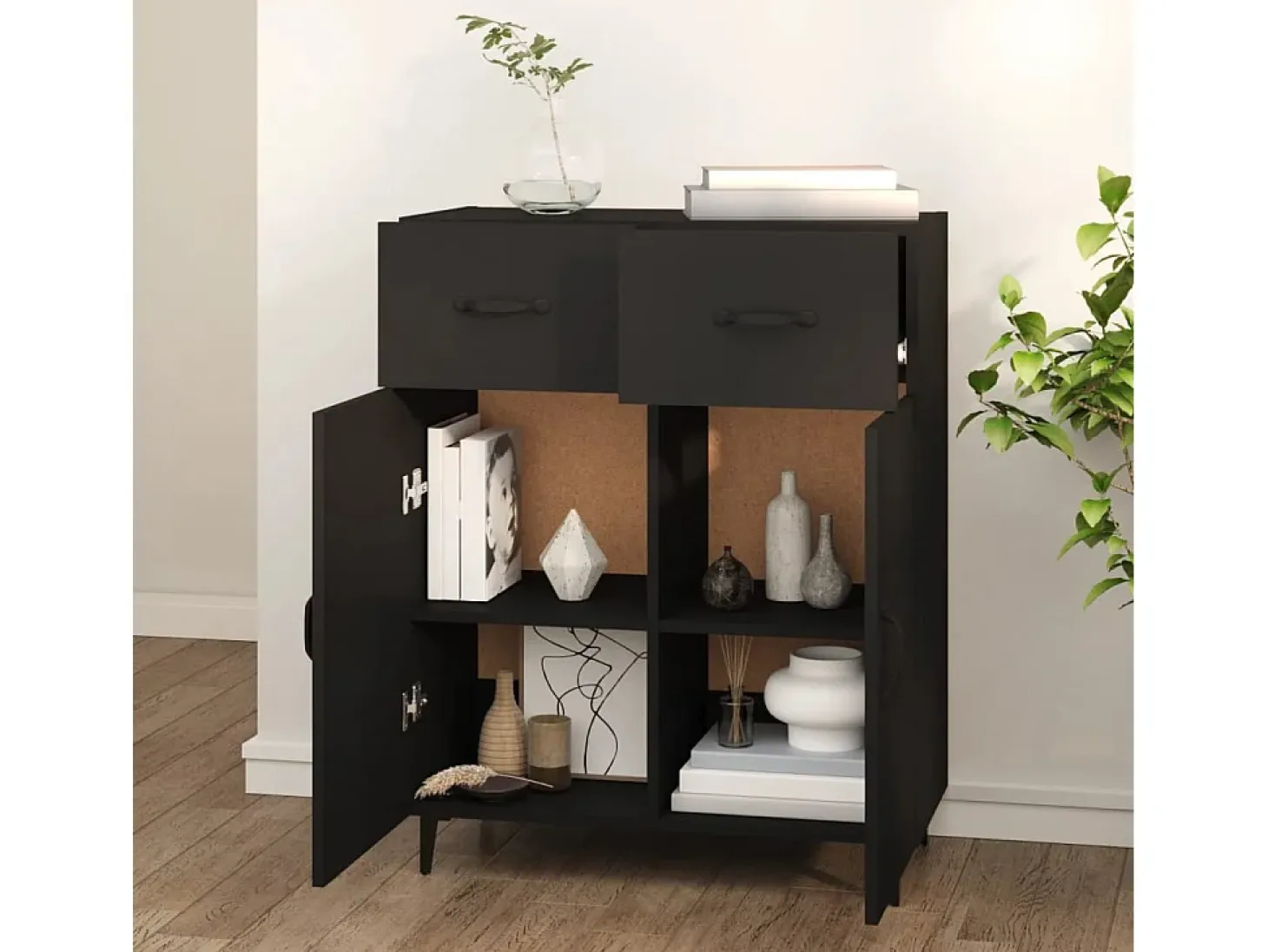 Aparador de madera de ingeniería negro 69,5x34x90 cm