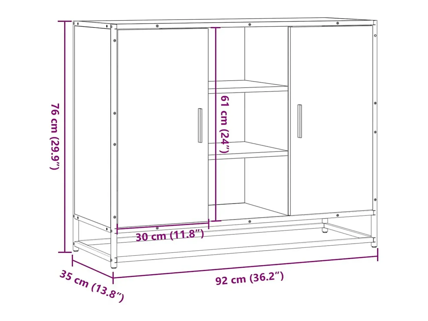 Aparador de madera de ingeniería negro 92x35x76 cm