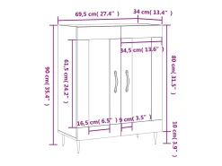 Aparador de madera de ingeniería gris hormigón 69,5x34x90 cm