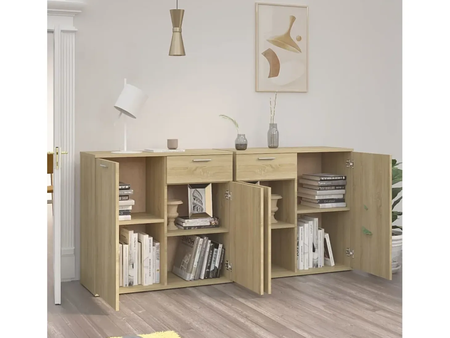 Aparador de madera de ingeniería roble Sonoma 160x36x75 cm