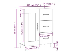 Aparador de madera de ingeniería gris hormigón 69,5x34x90 cm