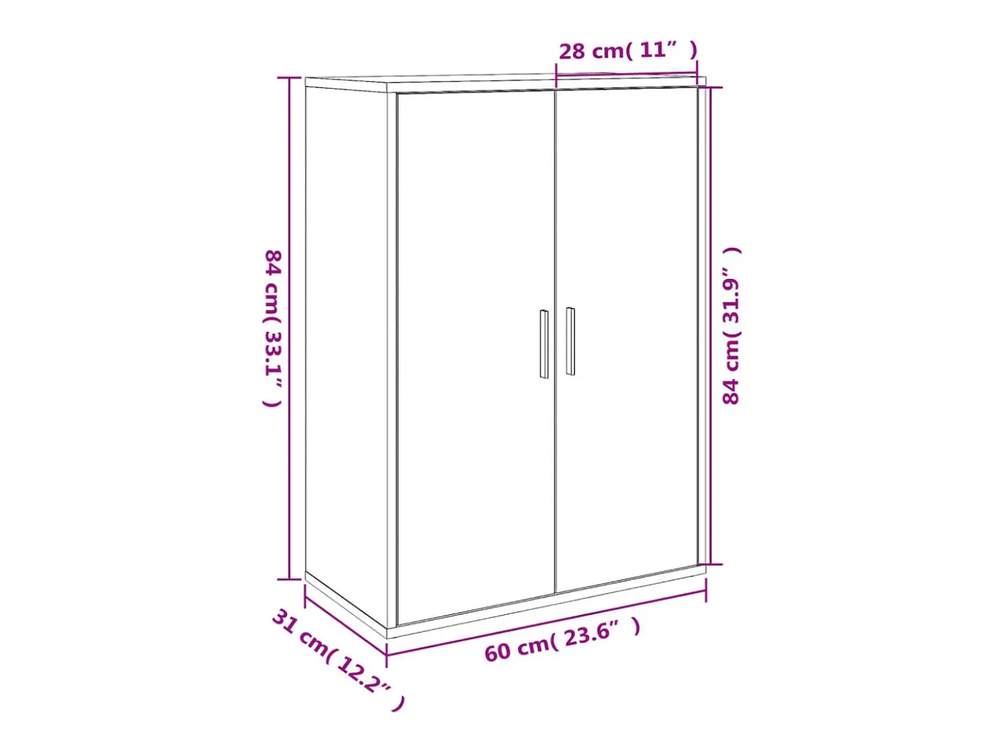 Aparador de madera de ingeniería gris hormigón 60x31x84 cm