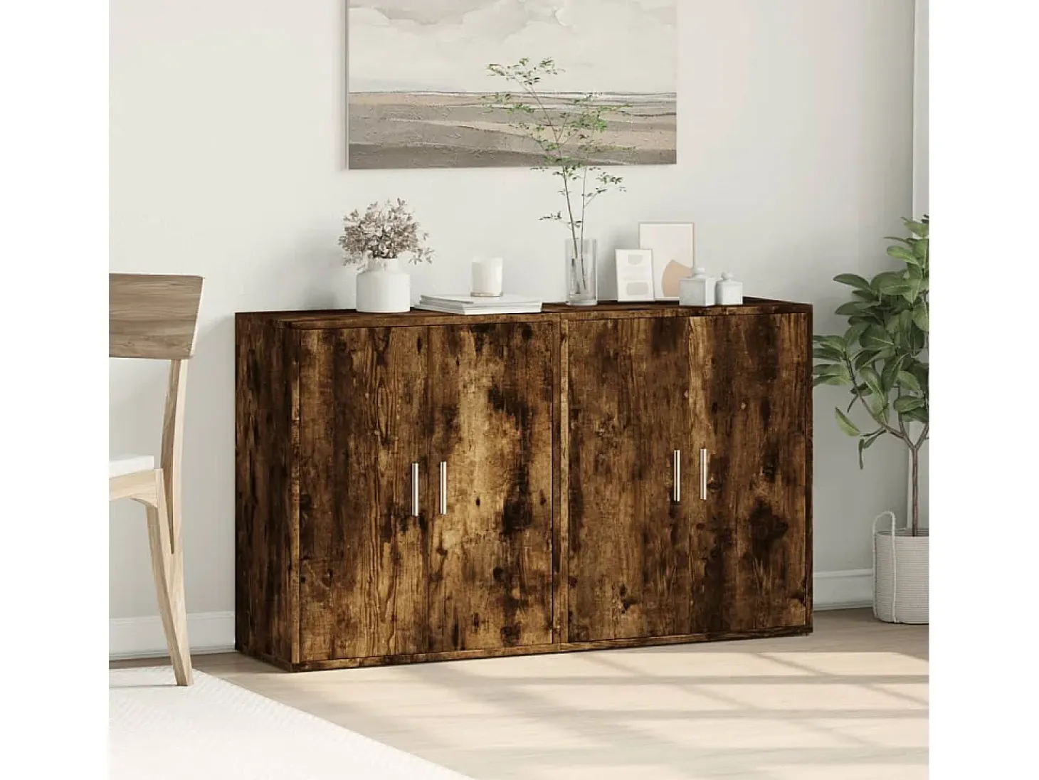 Aparador de madera de ingeniería 2 uds roble ahumado 60x31x70cm
