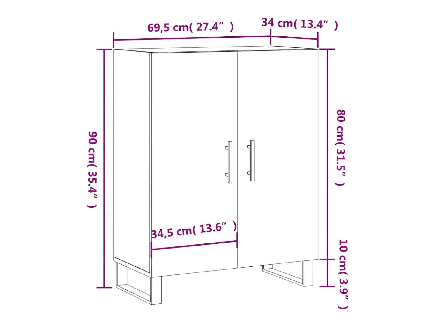 Aparador de madera de ingeniería gris hormigón 69,5x34x90 cm