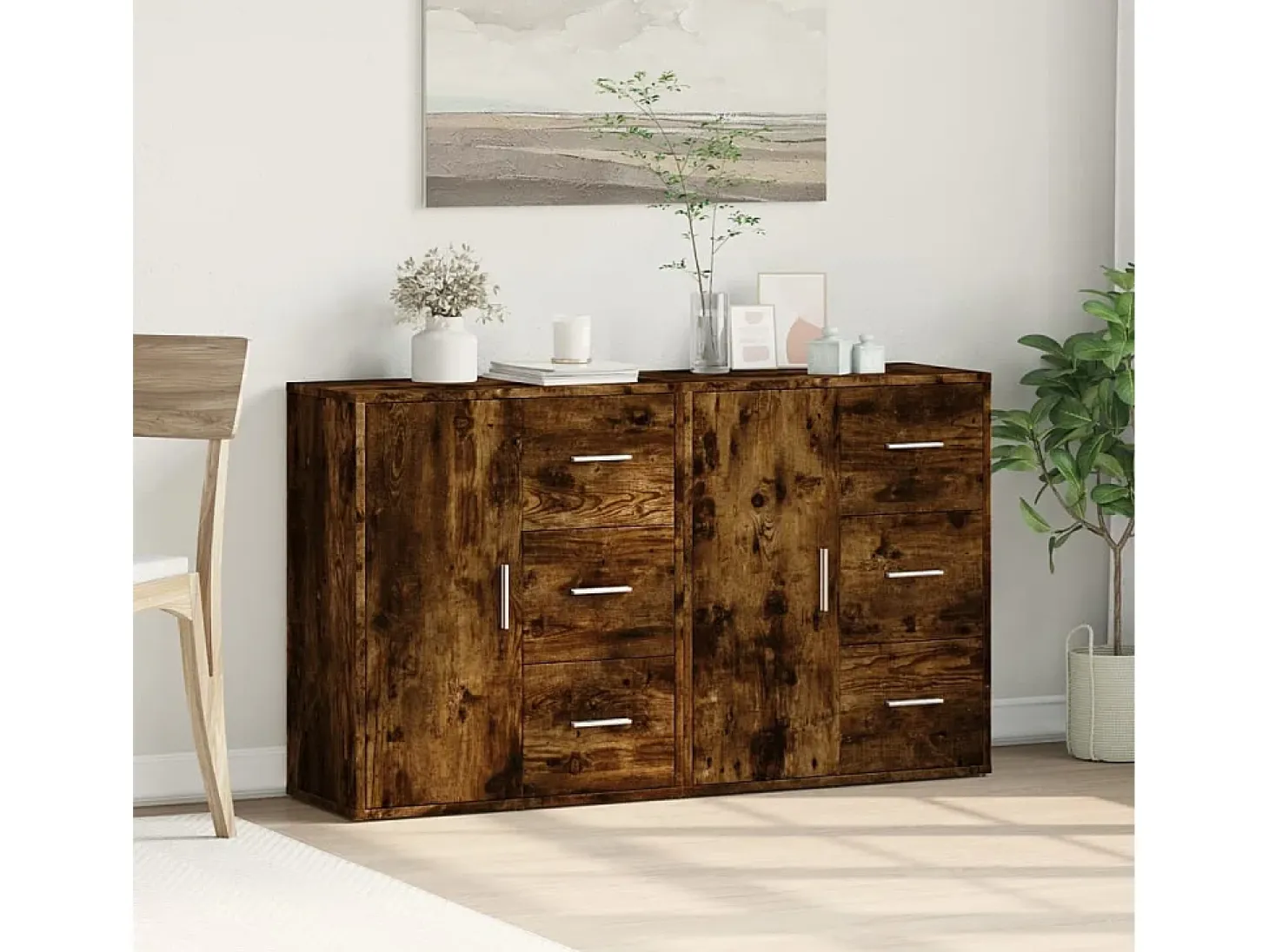 Aparador de madera de ingeniería 2 uds roble ahumado 60x31x70cm ES910021