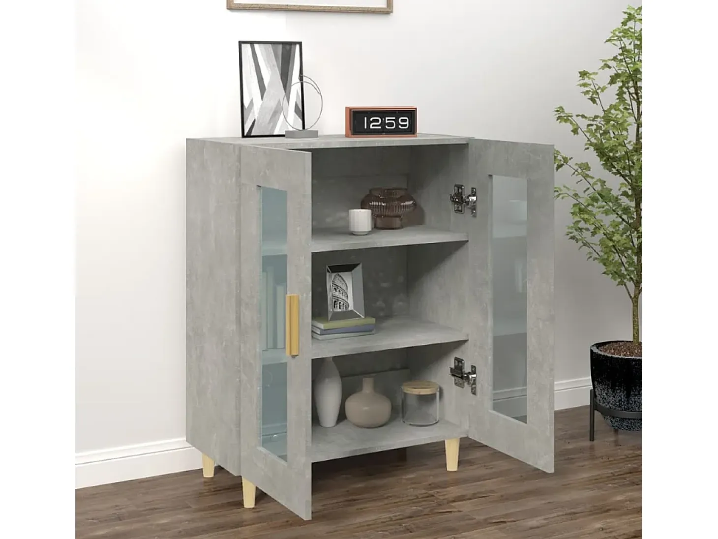 Aparador de madera de ingeniería gris hormigón 69,5x34x90 cm ES49217