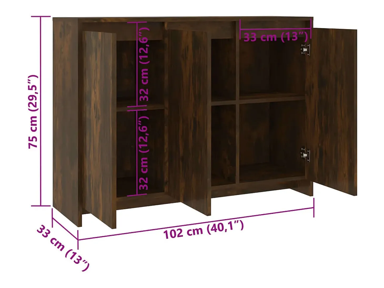 Aparador de madera de ingeniería roble ahumado 102x33x75 cm