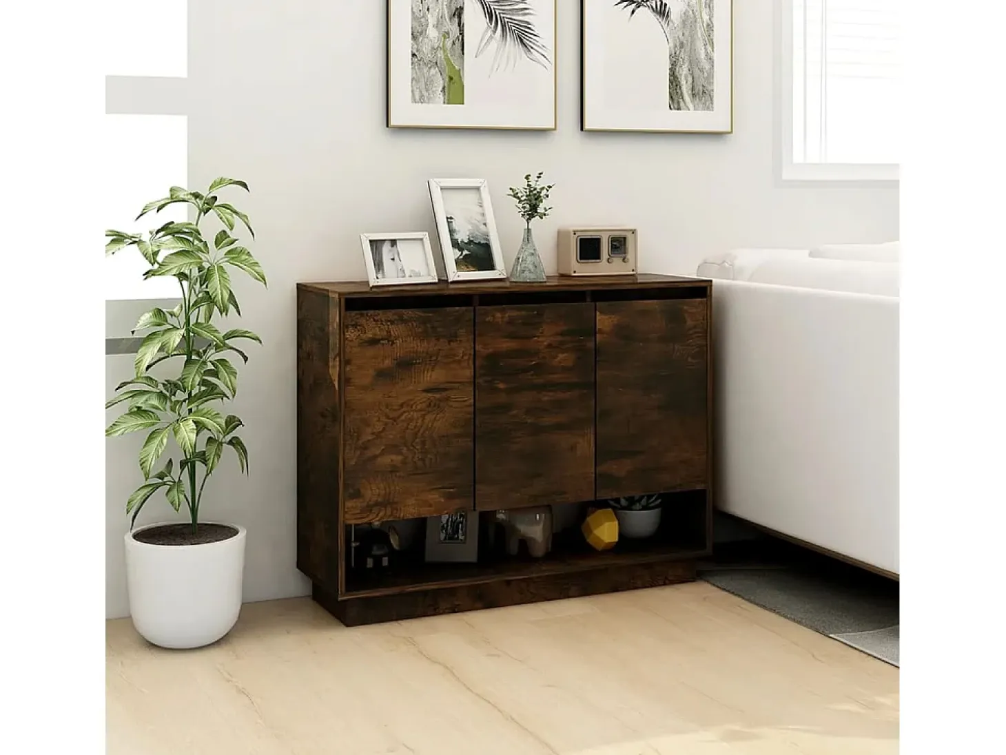 Aparador de madera de ingeniería roble ahumado 97x31x75 cm ES92343