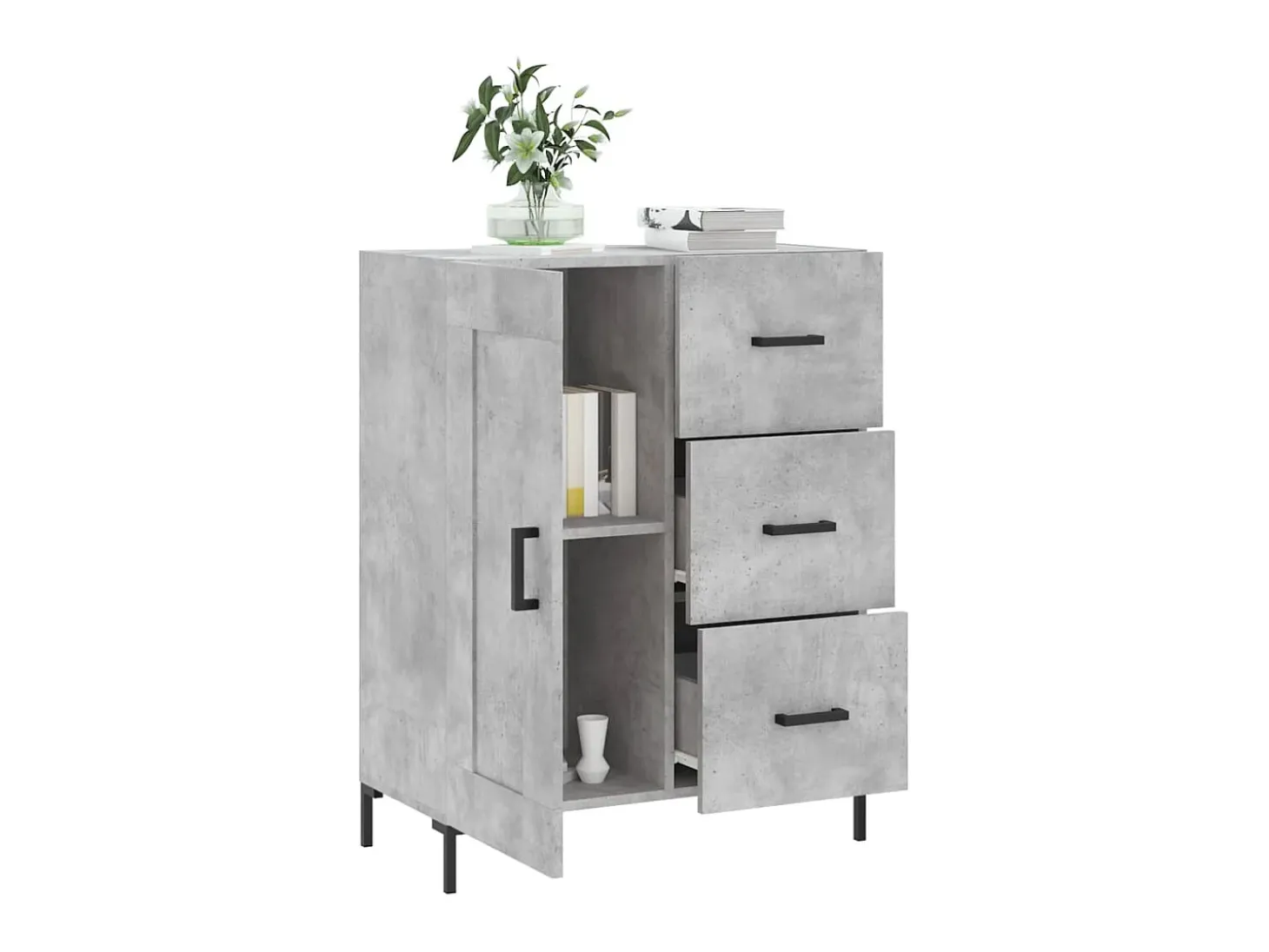 Aparador de madera de ingeniería gris hormigón 69,5x34x90 cm ES40748