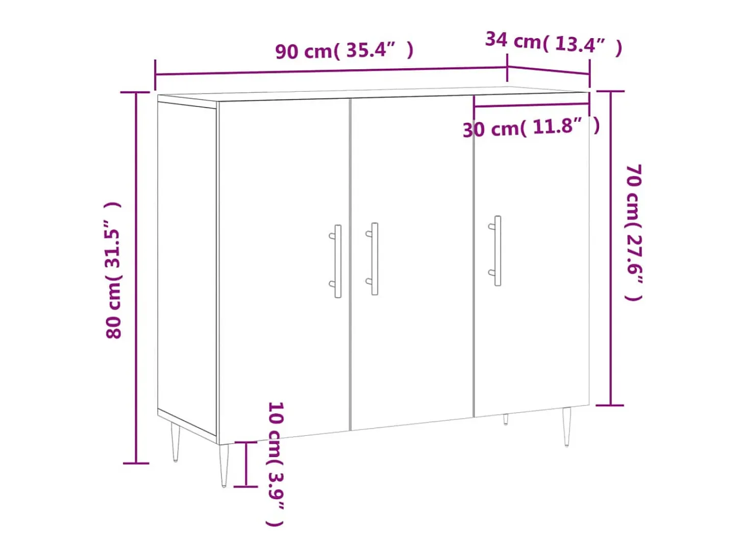 Aparador de madera de ingeniería roble ahumado 90x34x80 cm