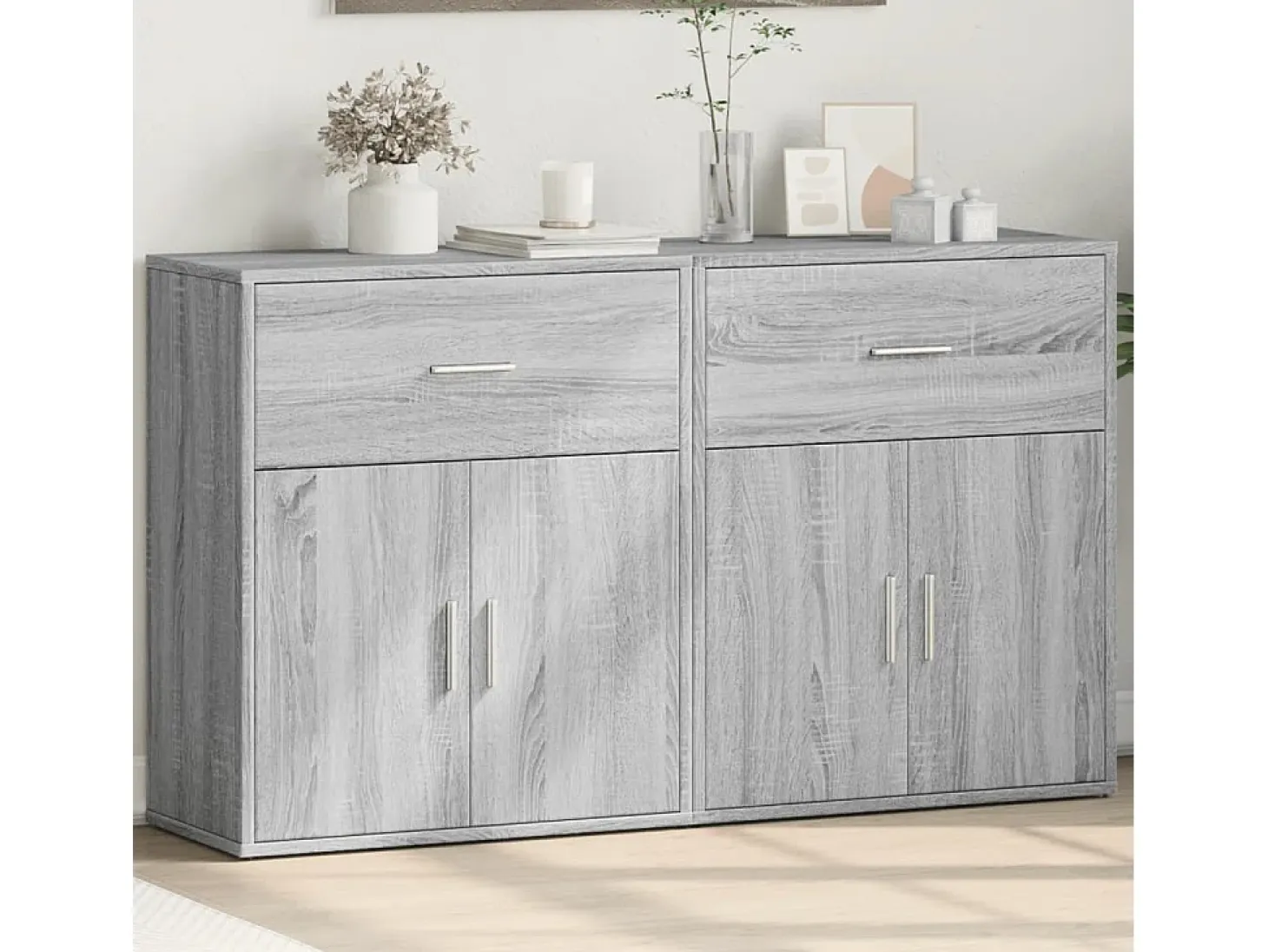 Aparador de madera de ingeniería 2 uds gris Sonoma 60x31x70 cm