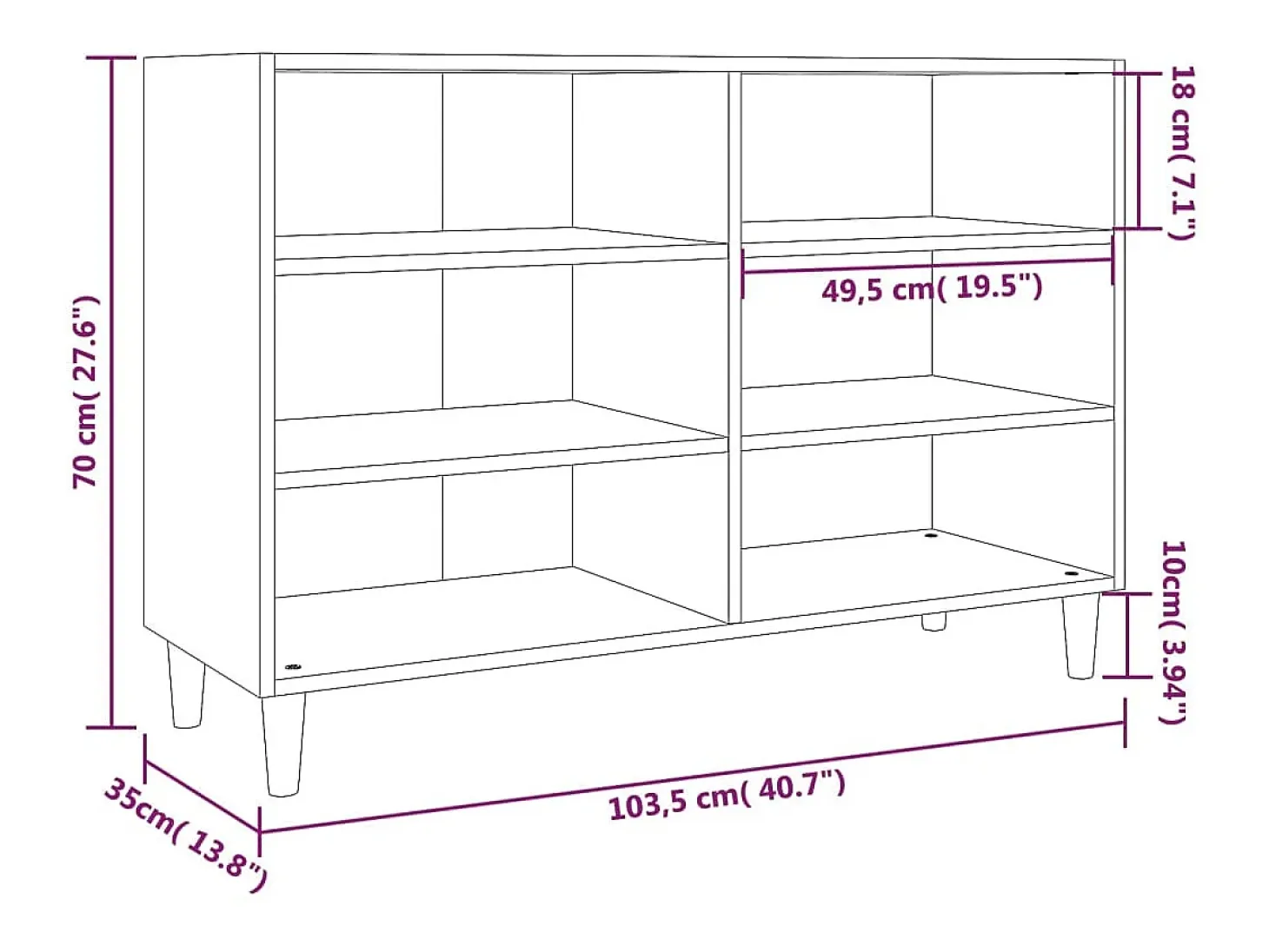 Aparador de madera de ingeniería marrón roble 103,5x35x70 cm