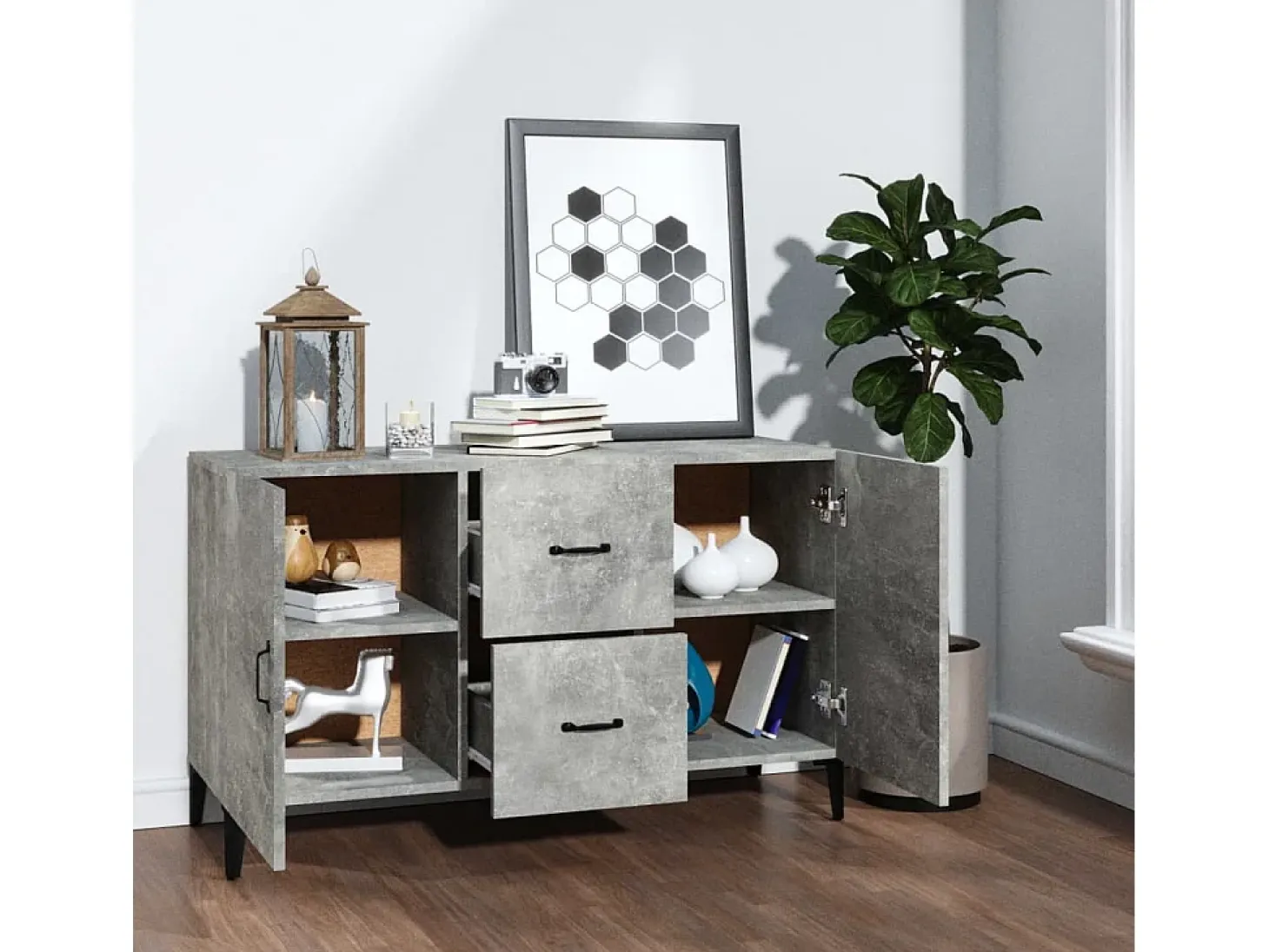 Aparador de madera de ingeniería gris hormigón 100x36x60 cm