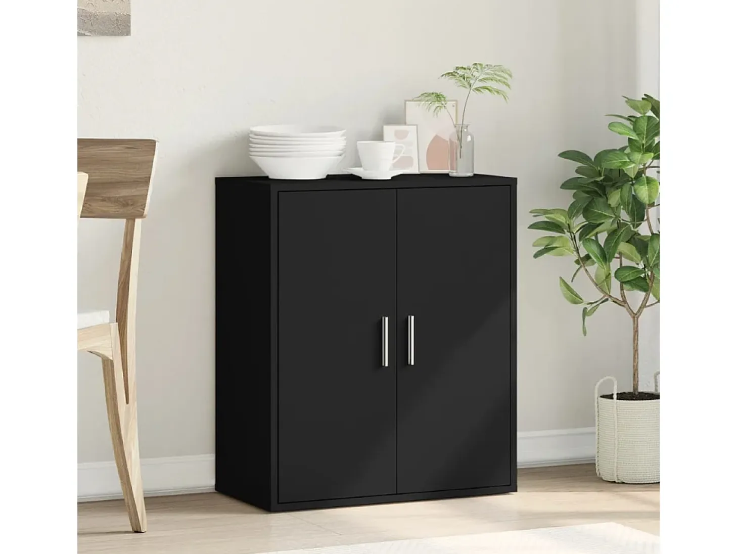 Aparador de madera de ingeniería negro 79x38x80 cm