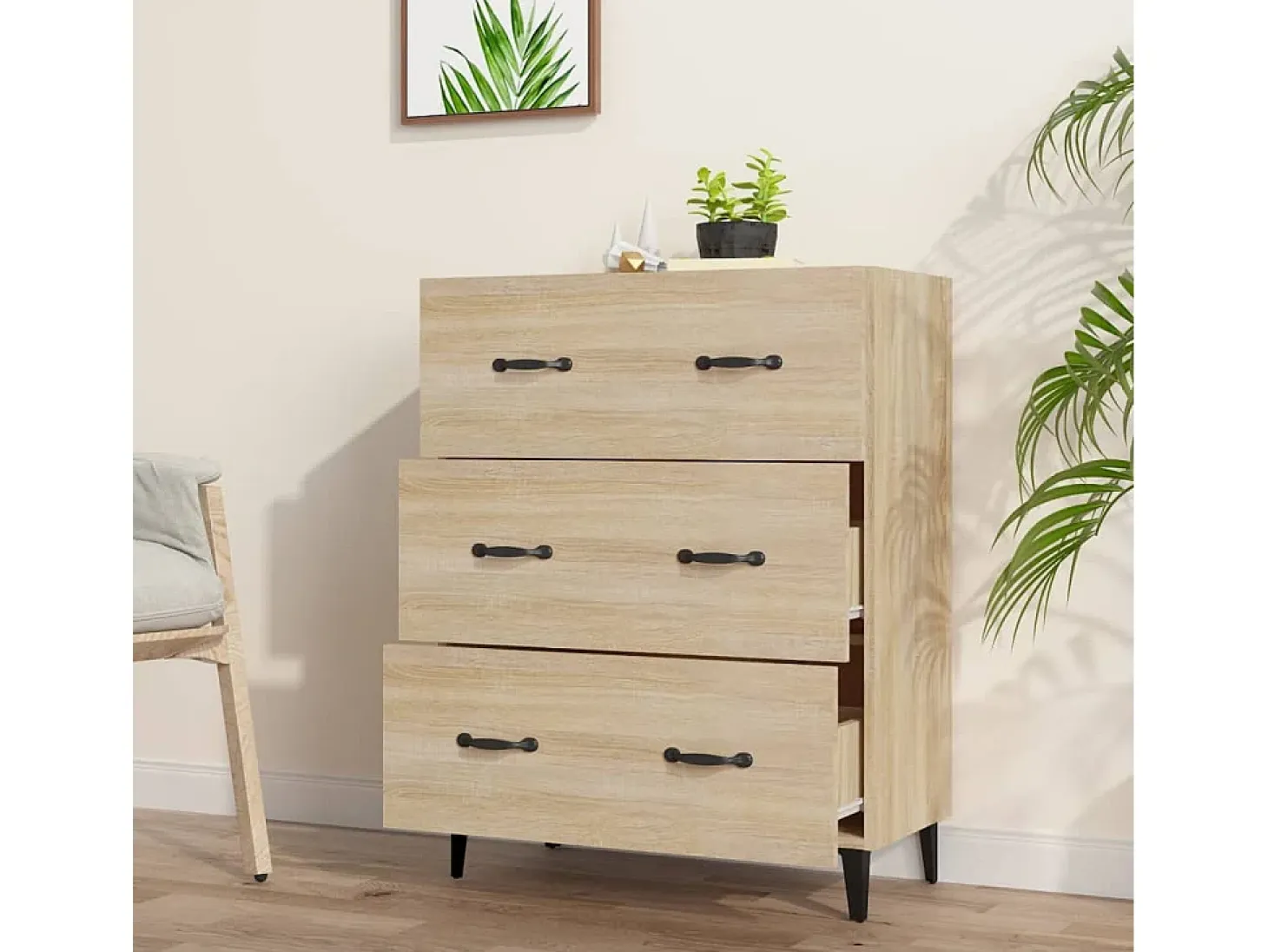 Aparador de madera de ingeniería roble Sonoma 69,5x34x90 cm ES48876