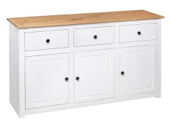 Aparador de madera de pino estilo Panamá blanco 135x40x80 cm