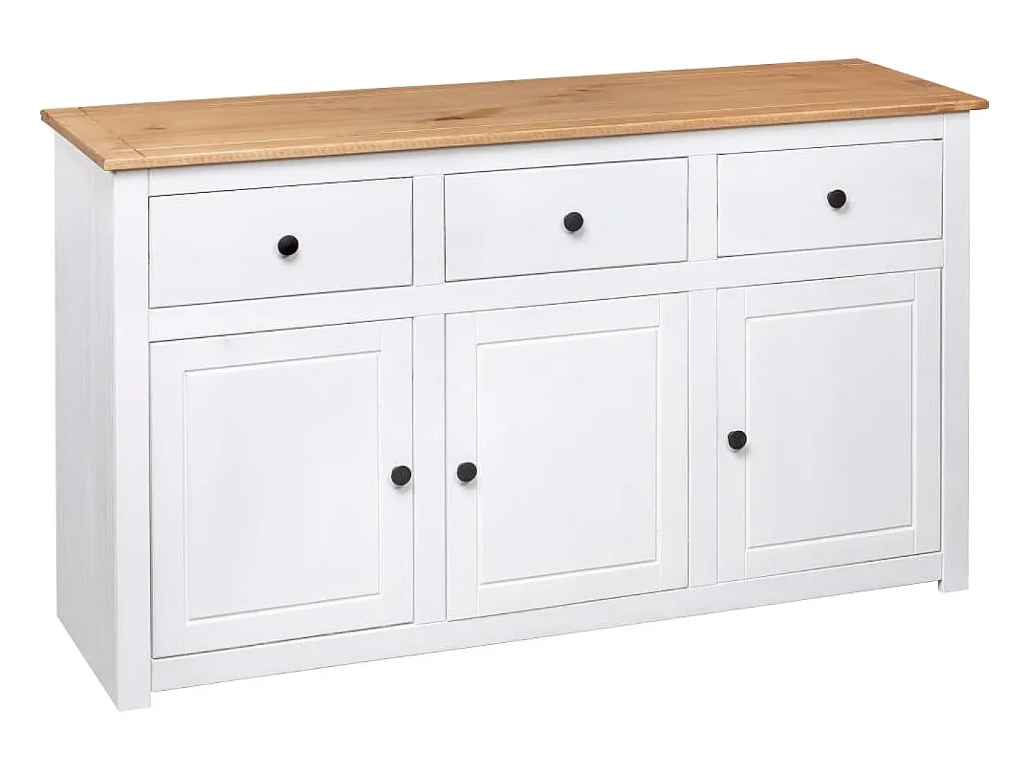 Aparador de madera de pino estilo Panamá blanco 135x40x80 cm