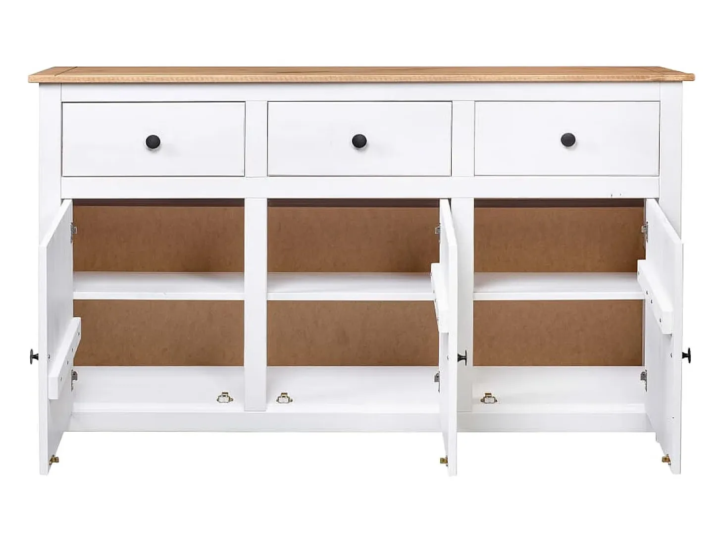 Aparador de madera de pino estilo Panamá blanco 135x40x80 cm