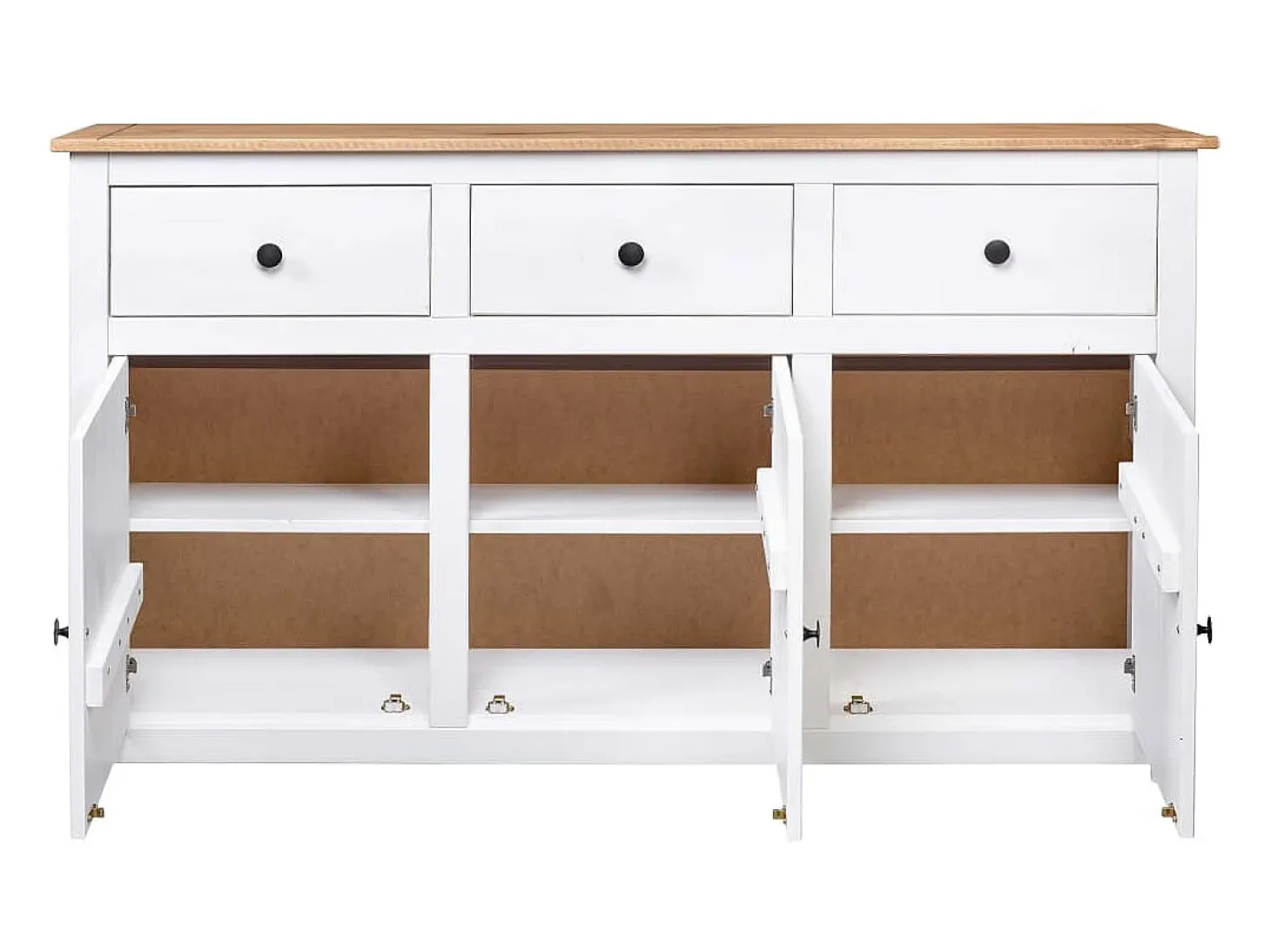 Aparador de madera de pino estilo Panamá blanco 135x40x80 cm ES67104