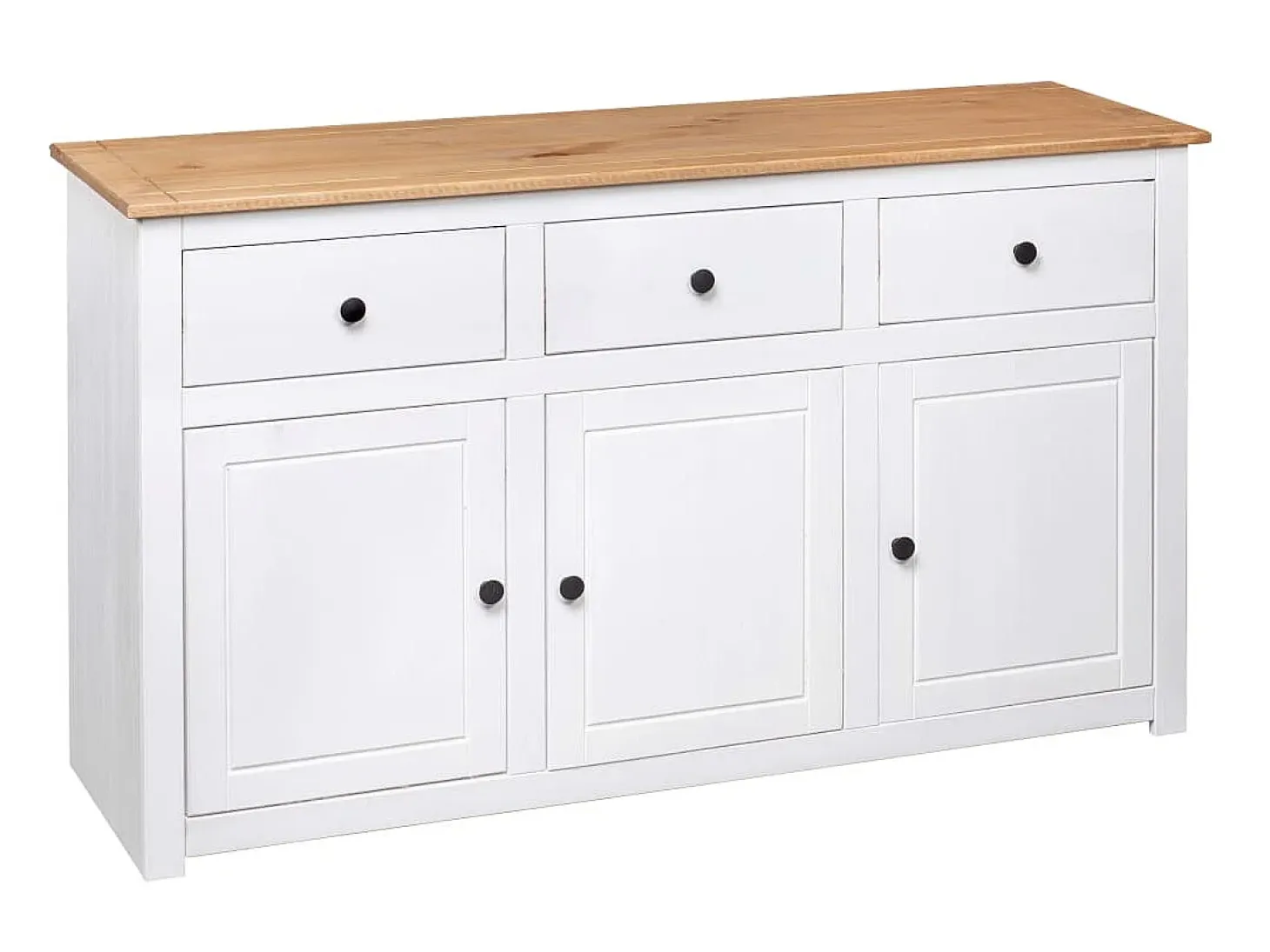 Aparador de madera de pino estilo Panamá blanco 135x40x80 cm ES67104
