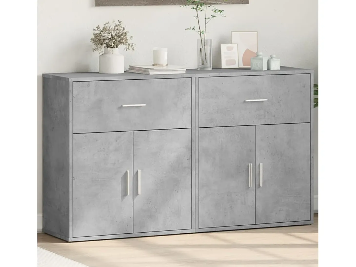 Aparador de madera ingeniería 2 uds gris hormigón 60x31x70 cm