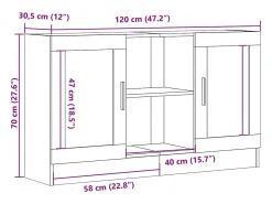 Aparador de madera ingeniería envejecida negro 120x30,5x70 cm
