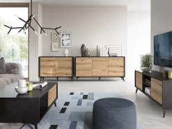 Aparador de madera laminada de 2 puertas y 3 cajones, 154x77 cm