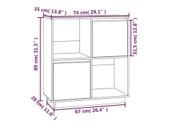 Aparador de madera maciza de pino marrón miel 74x35x80 cm