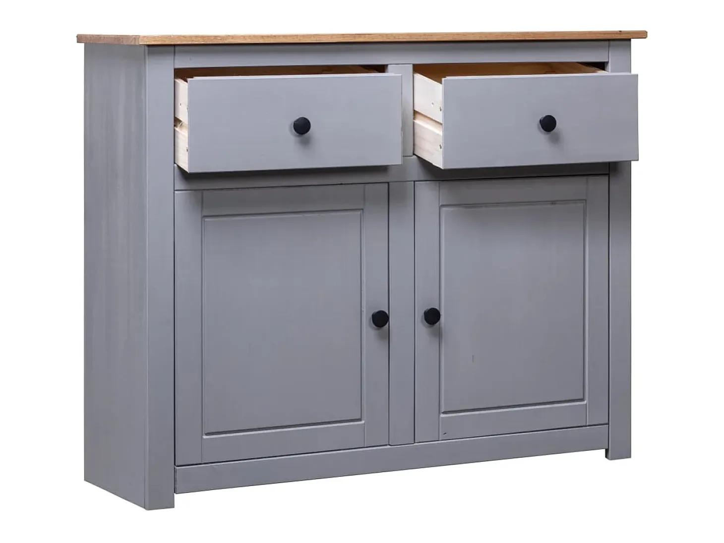 Aparador de madera maciza pino estilo Panamá gris 93x40x80 cm ES32990