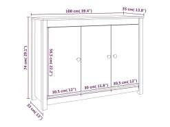 Aparador de madera maciza de pino blanco 100x35x74 cm