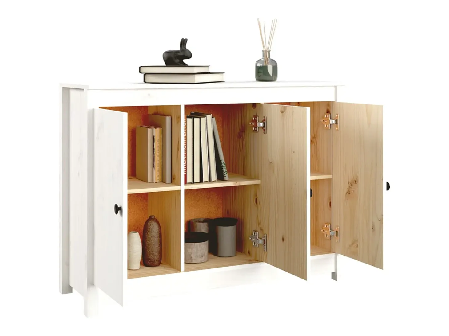 Aparador de madera maciza de pino blanco 100x35x74 cm