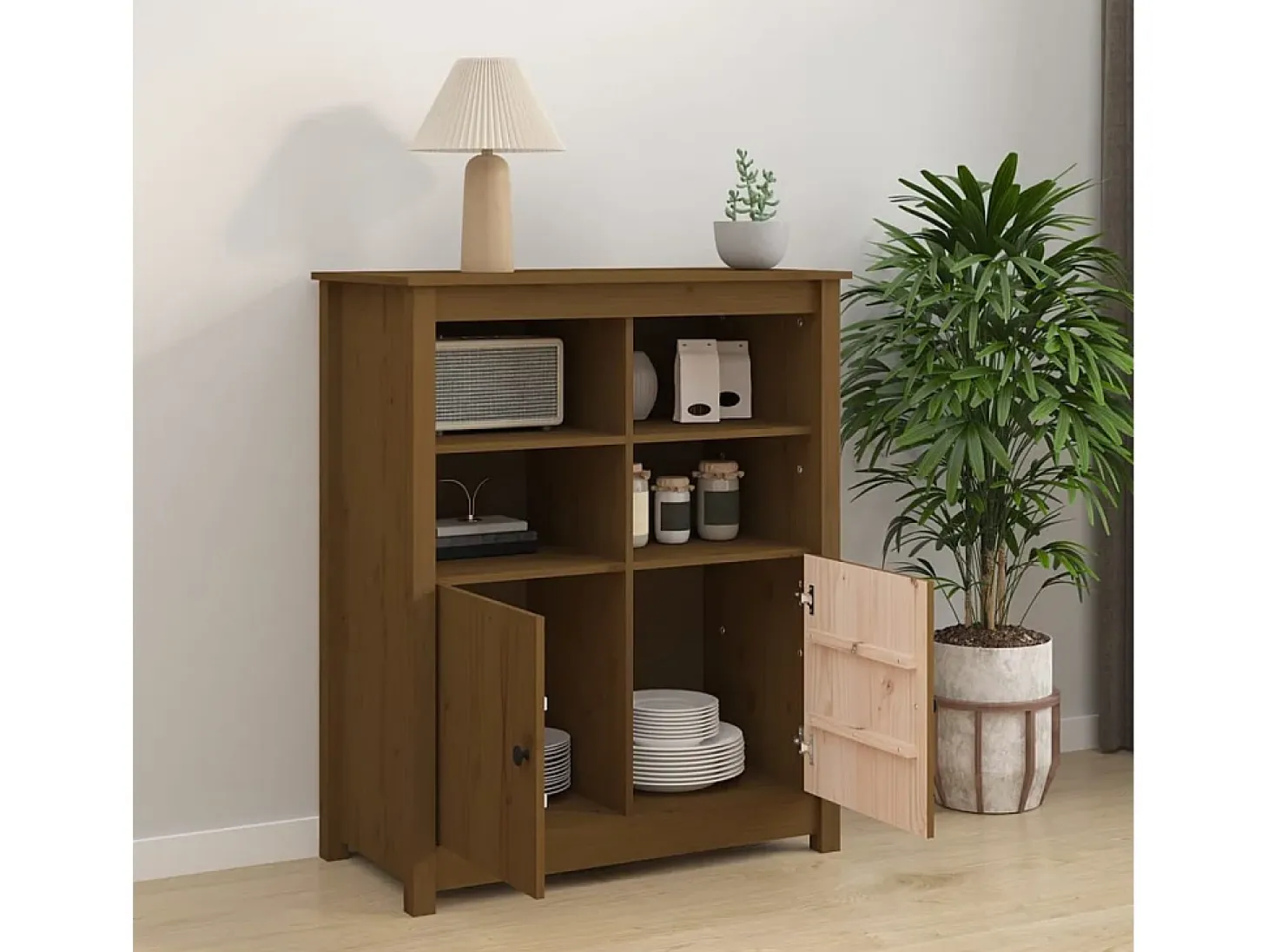 Aparador de madera maciza de pino marrón miel 83x41,5x100 cm ES19255
