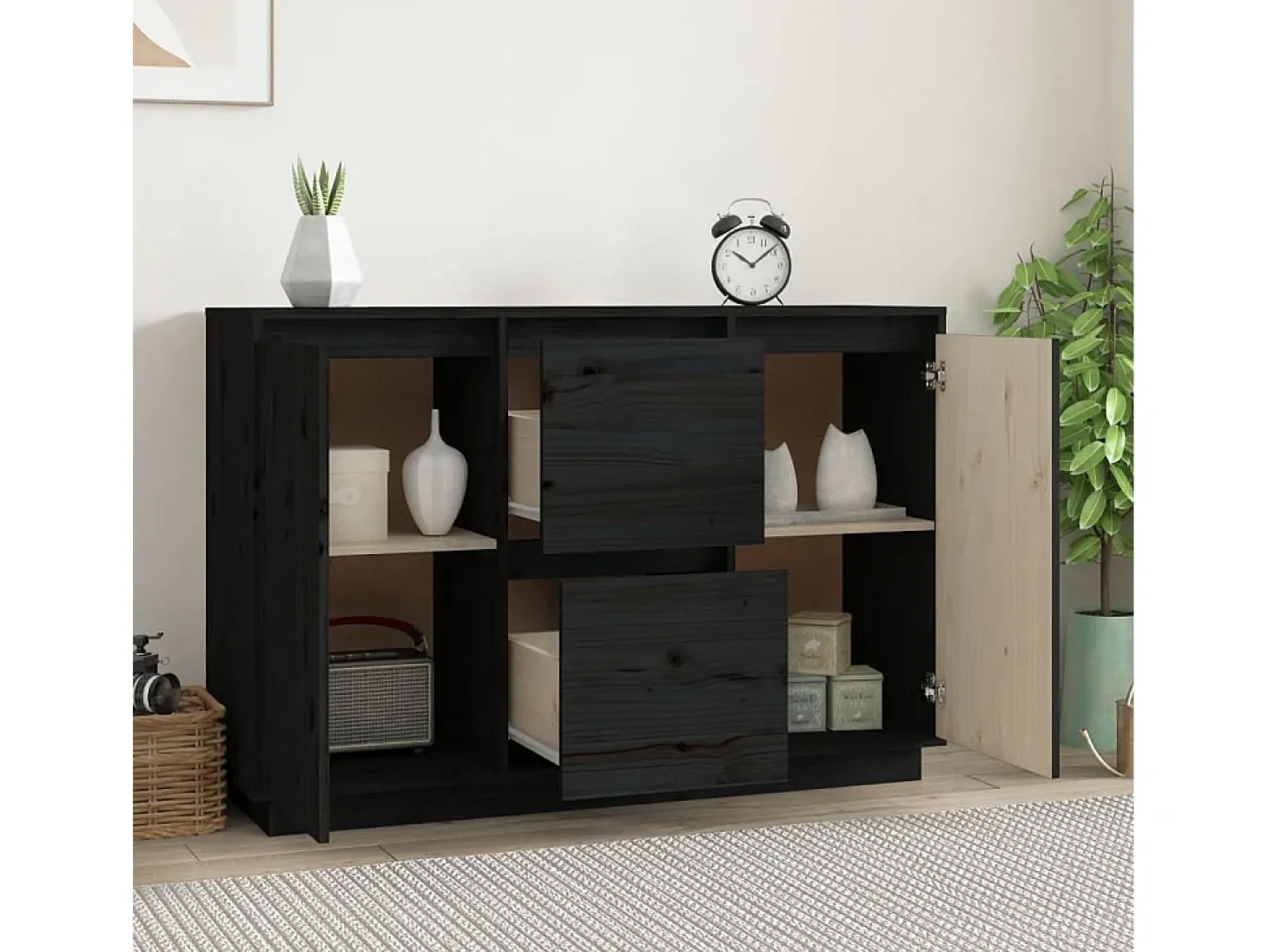 Aparador de madera maciza de pino negro 111x34x75 cm ES99051