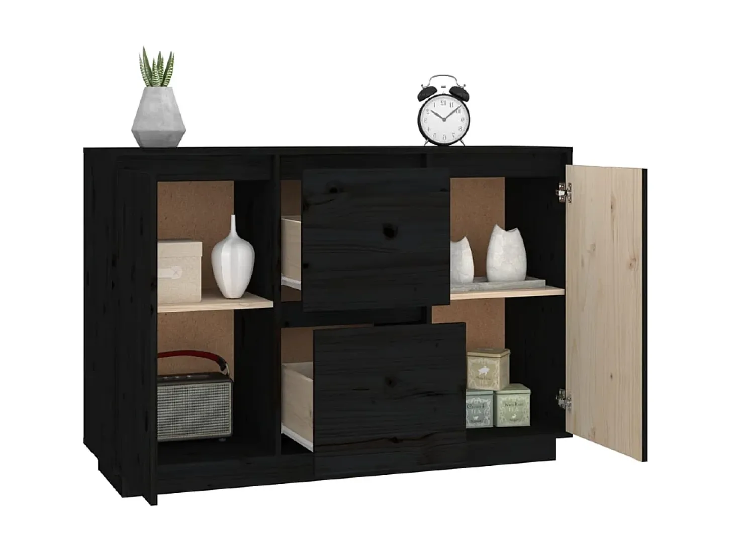 Aparador de madera maciza de pino negro 111x34x75 cm ES99051