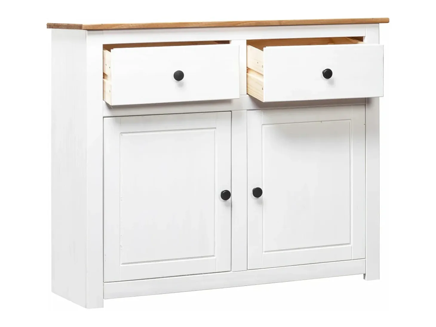 Aparador de madera maciza pino estilo Panamá blanco 93x40x80 cm