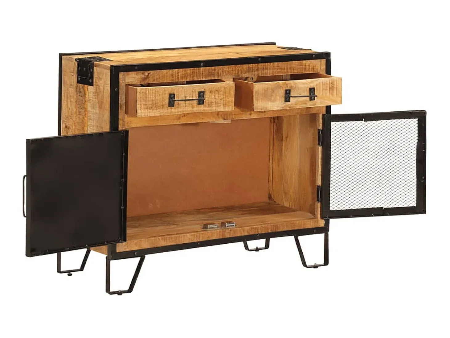 Aparador de madera maciza mango sin tratar y metal 80x31x66 cm ES48179