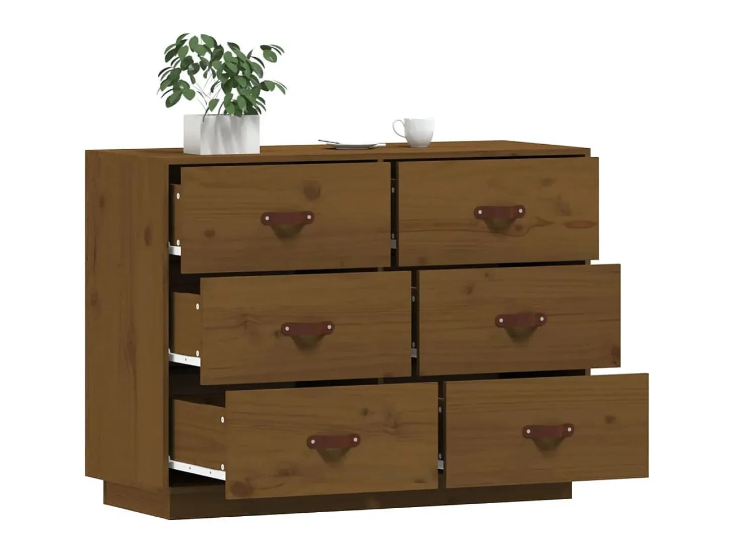 Aparador de madera maciza de pino marrón miel 100x40x75 cm ES49504