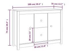 Aparador de madera maciza de pino blanco 100x35x74 cm