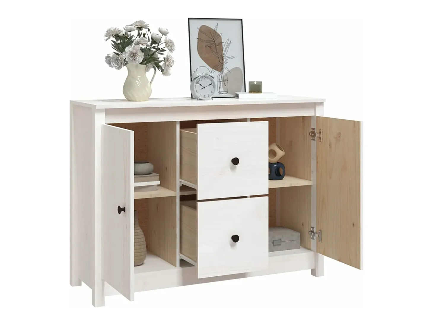 Aparador de madera maciza de pino blanco 100x35x74 cm