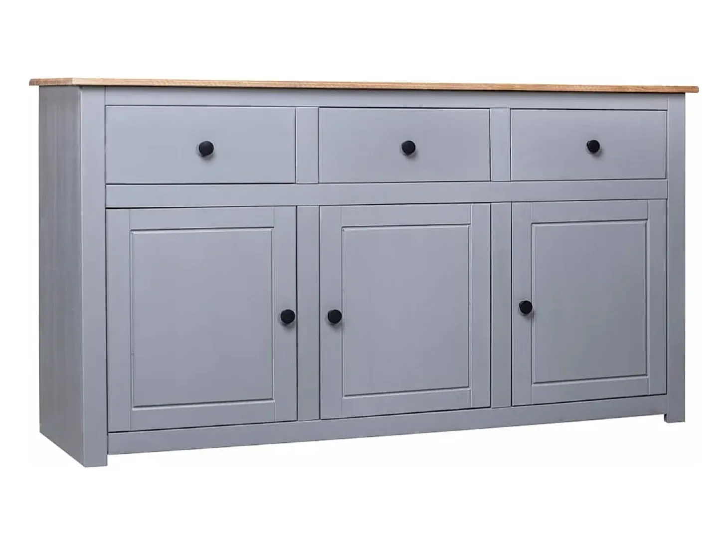 Aparador de madera maciza pino estilo Panamá gris 135x40x80 cm