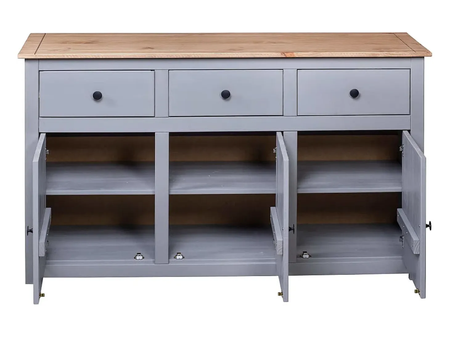 Aparador de madera maciza pino estilo Panamá gris 135x40x80 cm