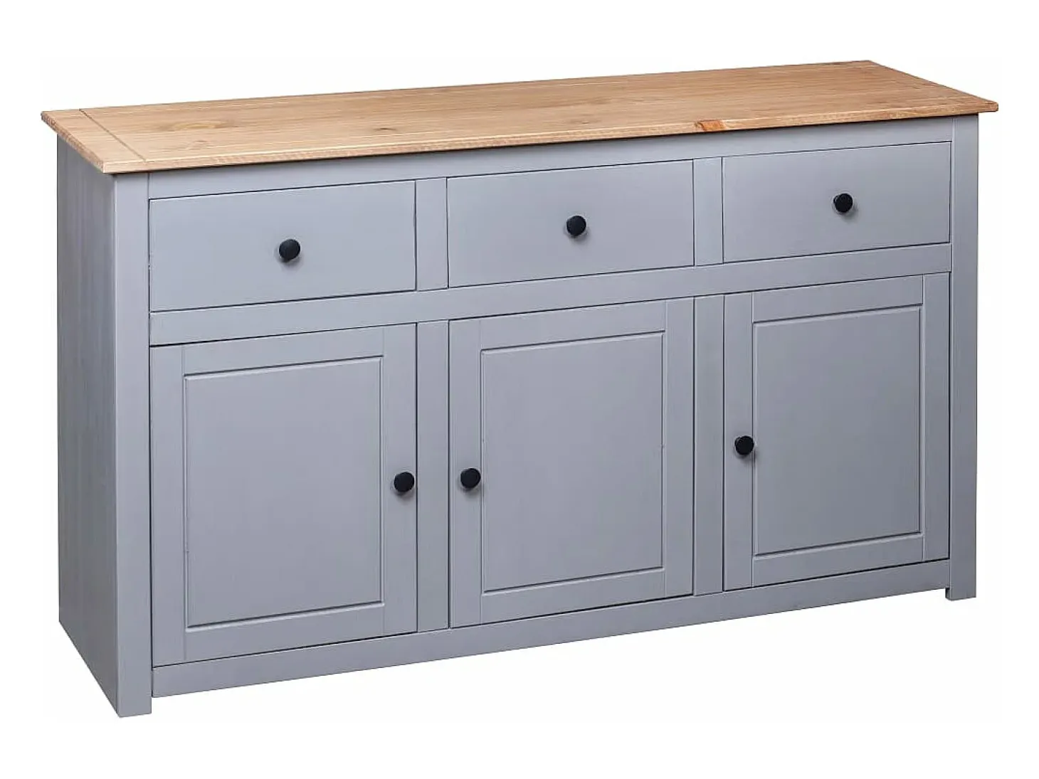 Aparador de madera maciza pino estilo Panamá gris 135x40x80 cm